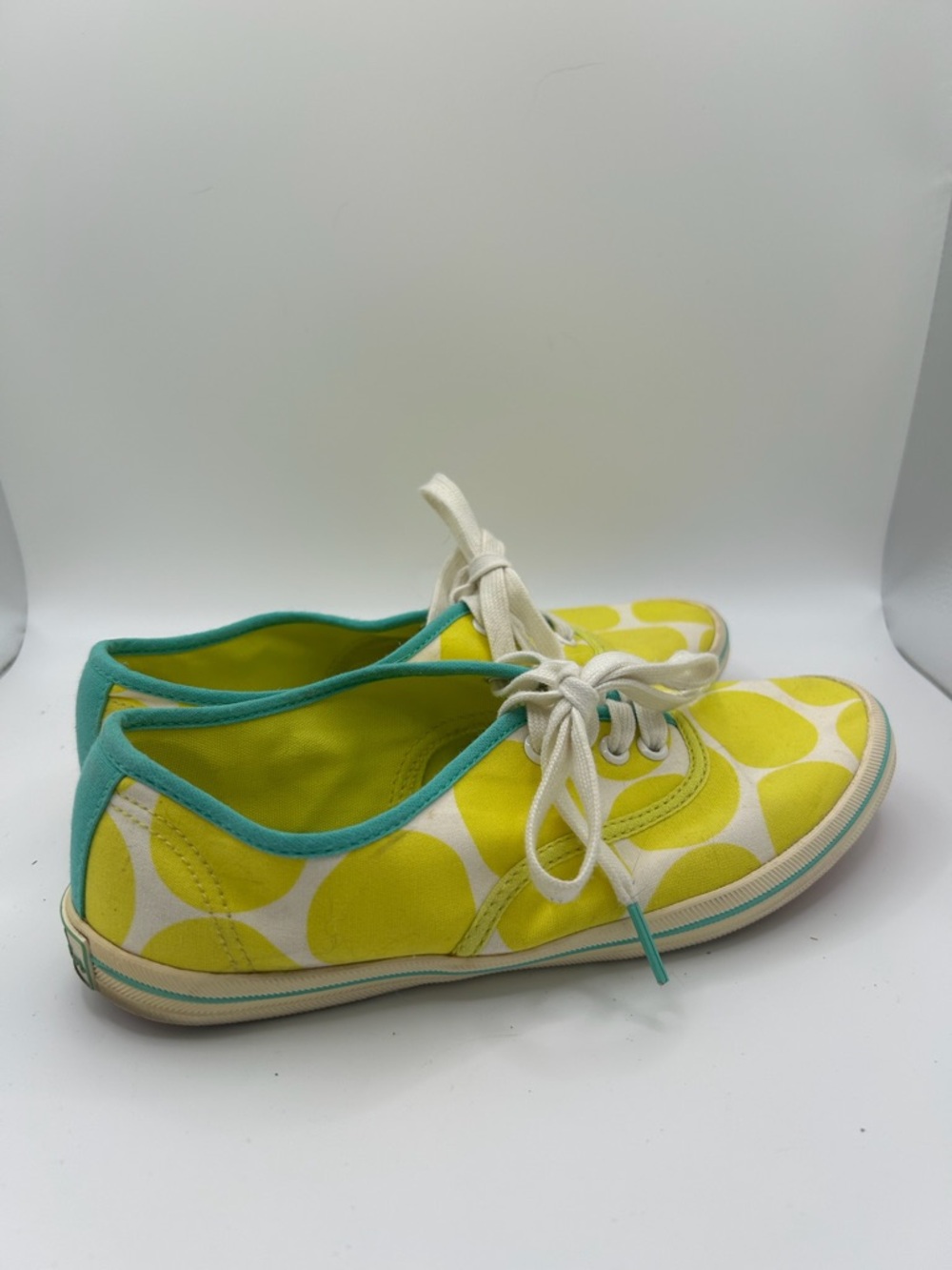 Boden Yellow Polka Dot Canvas Sneakers Teal Trim Women’s Size 37 EU / US 6 - Picture 5 of 14
